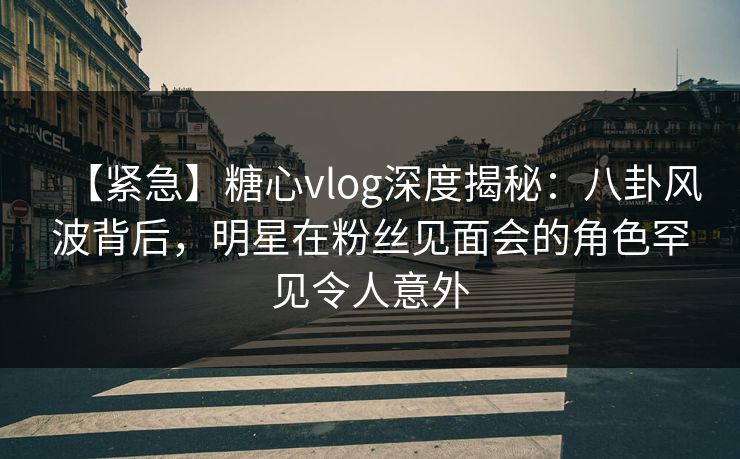 【紧急】糖心vlog深度揭秘：八卦风波背后，明星在粉丝见面会的角色罕见令人意外