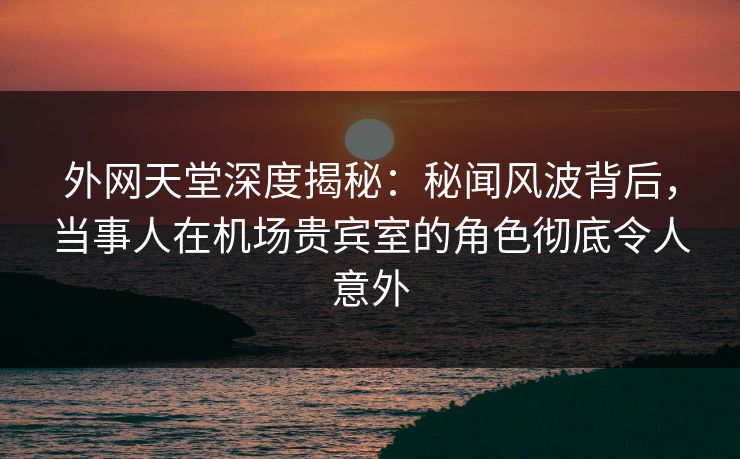 外网天堂深度揭秘：秘闻风波背后，当事人在机场贵宾室的角色彻底令人意外